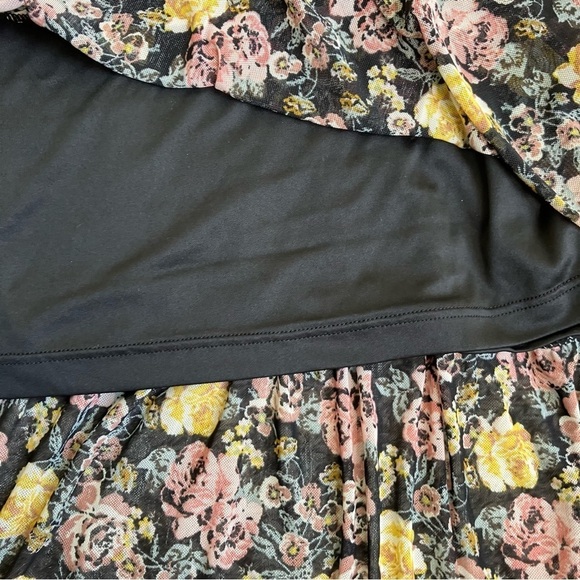 Maurices Plus Size Floral Mesh Midi Dress Tiered Black Multicolor Roses Sz 4X - Picture 14 of 16